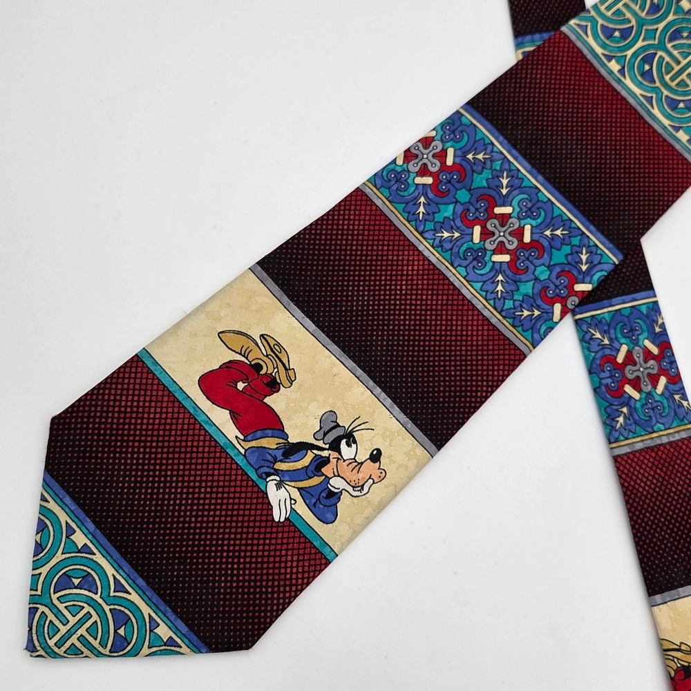 Vintage Disney Goofy Necktie Italy Mickey & Co John Lois Ties‎ Burgundy Men